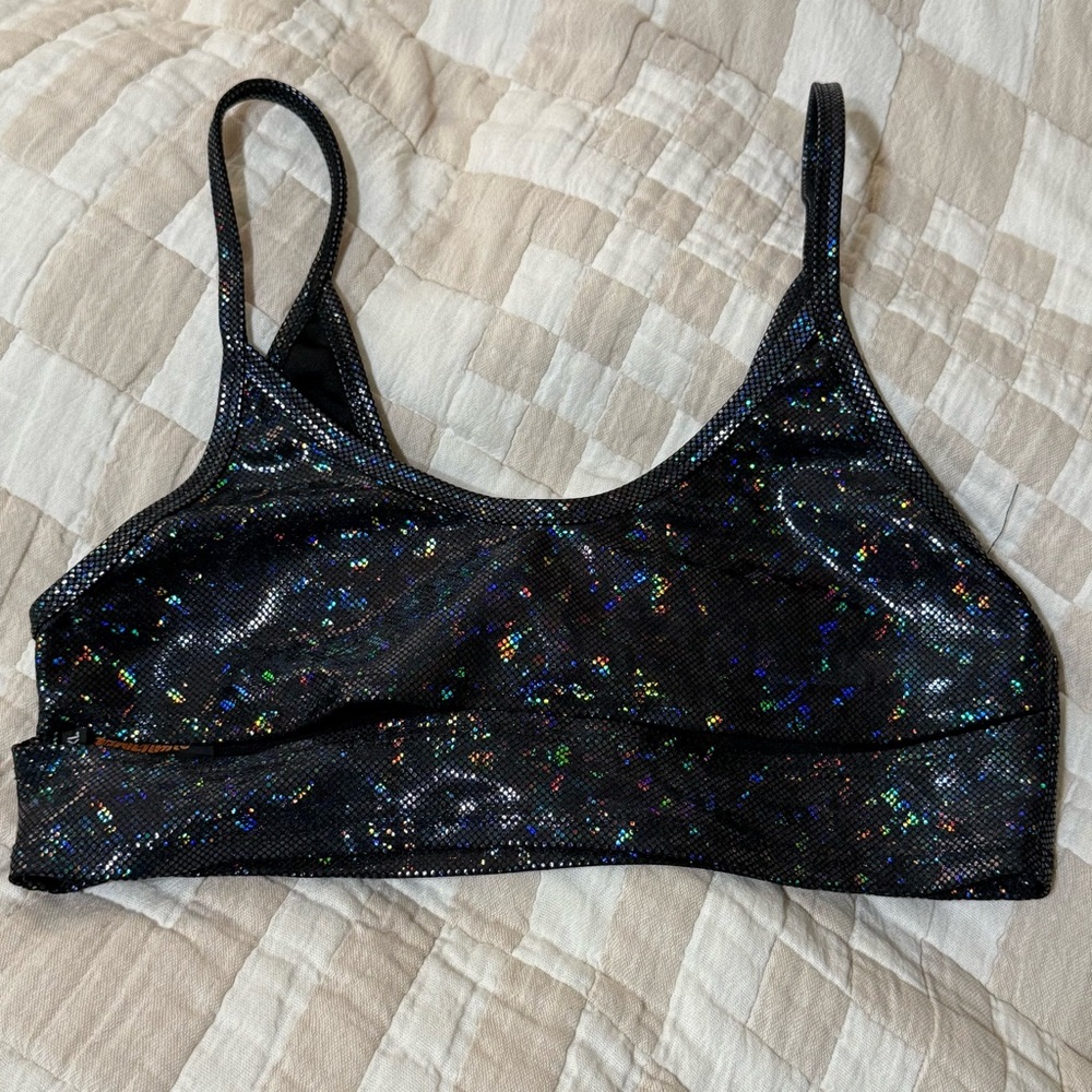 J. Valentine Holographic Cutout Bikini Top in Black - Size L/XL